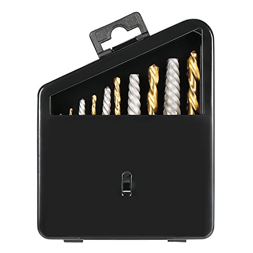 KKmoon 10.tlg Cobalt Linke Hand Bohrer/ Gebrochene Bolt Beschädigte Schraube Extractor Set, Verschiedene Größen mit Metallgehäuse - 7