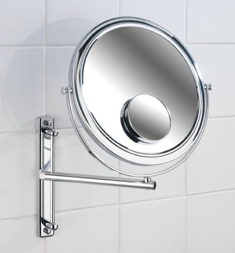 WENKO 3656370100 Kosmetikspiegel Bivona – Wandspiegel, höhenverstellbar, schwenkbar, Spiegelfläche ø 25.5cm, 300/700% Vergrößerung, Stahl, 30 x 34 x 22.5 cm, Chrom - 2
