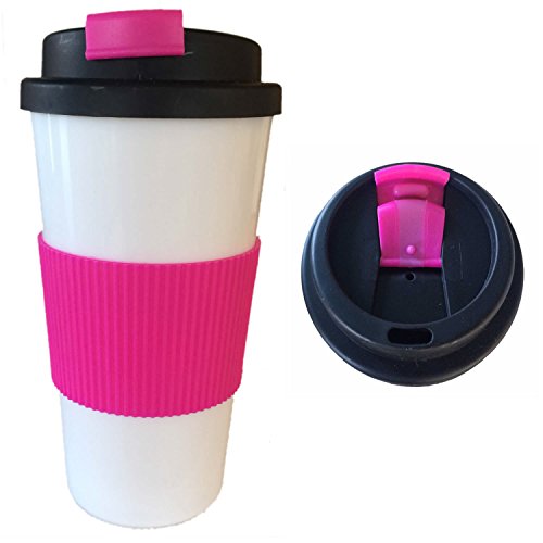 LS Design Coffee to Go Becher Kaffe Tee Thermobecher Silikonring Doppelwandig Schraubverschluss – BPA frei – Pink - 4