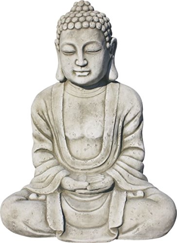 AnaParra Estatua Buda Tissa del Éxito Figura Decorativa para Jardín o Exterior Hecho de Piedra Artificial | Figura Buda 57 cm, Color Natural Musgo