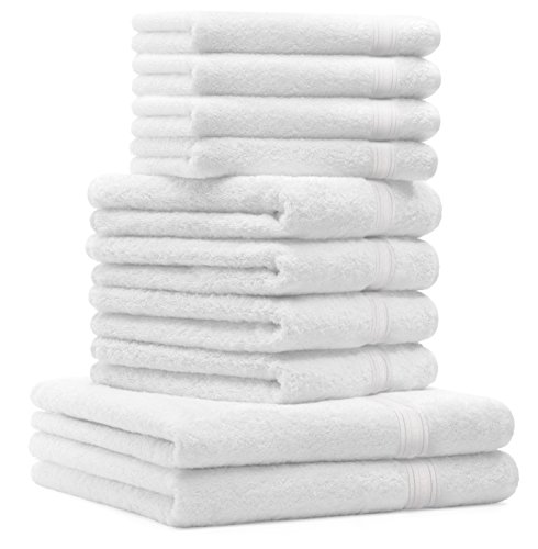 Betz 10 tlg. Handtuch Set 2 Duschtücher 4 Handtücher 4 Seiftücher 100% Baumwolle Luxus GOLD Qualität 600 g/m² Farbe weiß