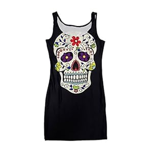 vestido corto con el cráneo-impresión, el tamaño S «Día de Muertos» / M, La Catrina de Halloween Carnaval