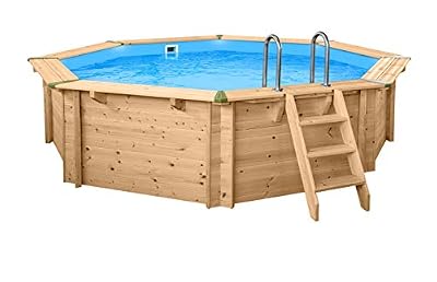 SL247 Luxus Piscine ronde en bois I Piscine 440 cm Diamètre I 116 cm Profondeur I Piscine Set complet avec filtre à sable Lot de 10 rpume et Balls