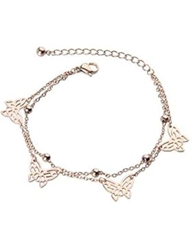 findout Damen 14K Roségold vergoldet Titan Stahl Doppel-Schmetterling Armband / Fußkettchen, für Frauen, Mädchen...
