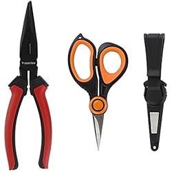 ISAFISH Acero Inoxidable Alicates de pesca y tijeras Combo con funda, extractor de gancho, cortador de línea trenzada, abridor de anillo dividido
