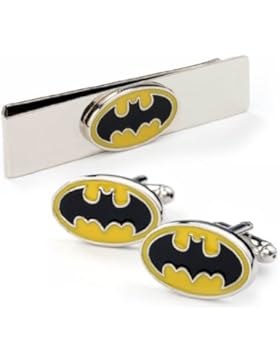 Schwarz/Gelbe Batman Manschettenknöpfe inklusive Batman Krawattenklammer