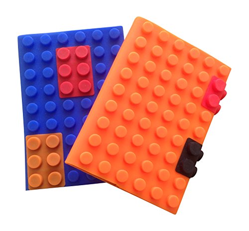 Notebook Journal Diary A6 Writing Pads Book | Colourful Building Block Silicone Cover | Use For Office and Home. Soft Cover Lined Paper (Blue Orange 2 Pack)