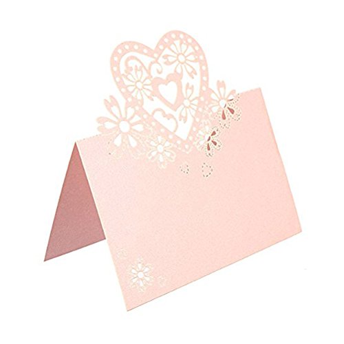 Tinksky Papier-Tischkarte Tabelle Name tischkarten hochzeit Decor für Hochzeiten feste Parties Liebe Herz 50stk (Rosa)