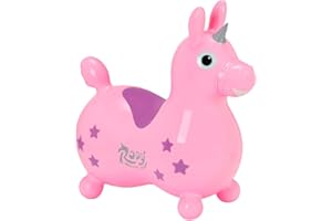 GYMNIC Rody Magical Unicorn Unicorno Rosa Chiaro Gonfiabile cavalcabile per Bambini 3+, Gioco dinamico e coinvolgente per stimolare Equilibrio, coordinazione e Sviluppo motorio