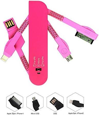ESupFly 3 in 1 (Micro USB, Lightning Cable, 4S Cable) Multi USB Charge Cable USB Charging Sync Cable USB Data Cable Swiss Army Style for Apple iPhone 4 4s 5 5s 6 6 Plus, iPad 2 3 iPad Air Mini, iPod, Samsung Note, Samsung Galaxy S6 / S6 Edge / S5 / S4, Mobile/Cell Phones Pads and MP3 players with Micro USB, other Micro USB devices (Rose)