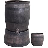 Ondis24 Wasserfass Regentonne Wasserbehälter Amphore Eichenfass 120 Liter mit Ständer + Pflanzkübel Eiche S