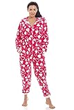 Camille Combinaison Pyjama à Capuche - Polaire - Motif Coeurs - Rose 38/40