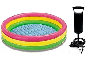 Intex Big Size Inflatable Swimming Pool with Hand Pump, 3ft (Multicolour)