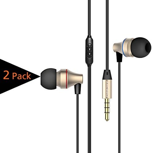 AXCEED In-Ear Earphones with Gold-plated Wired Stereo Earpiece Sweatproof 3.5mm Jack Earbuds for Smartphones 1.2M Pack of 2, Black