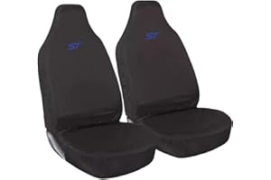 Tee AutoCare For Ford Focus, Ford Fiesta, Ford Explorer and Ford Puma - Heavy Duty and Water Proof Durable Nylon Driver Passenger with ST Logo Front SUV Seat Cover Protectors - 2 x Fronts (Blue Logo)