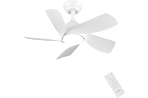 CJOY 30'' Fans Lights Ceiling for Bedroom, White Ceiling Fans with Lights, Small Ceiling Fan Dimmable, Memory 3 CCT, 6 Speeds, Sleep Mode, Timer, 5 Blades Quiet Reversible DC Fan for Bedroom/Kids Room