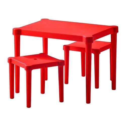 UTTER - Children'S Table With 2 Stools, In/Outdoor Red Red