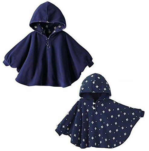 Tailloday Baby Kids Toddler Double-side Wear Hooded Cape Cloak Poncho Hoodie Coat (0-12 Monthes, Dark Blue)