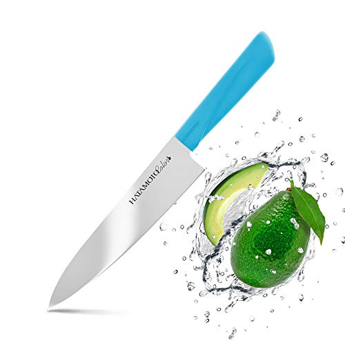 HATAMOTO Cuchillos Profesionales - Cuchillo Japones Acero Inoxidable - Cuchillos de Cocina Chef para Carne Pescado y Verduras - Cuchillo Cebollero Profesional - Mango Plastico Color - de Japon 18 cm