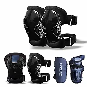 JASPO Secure Hybrid Knee, Elbow & Wrist Guard Combo for Skating, Cycling, Skateboarding, Roller Skating, Inline Skate, Running, Breathable & Washable Fabric, for All Age Groups
