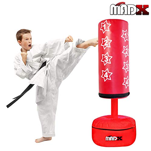 MADX Sac de frappe sur pied pour enfants (gants inclus), rouge