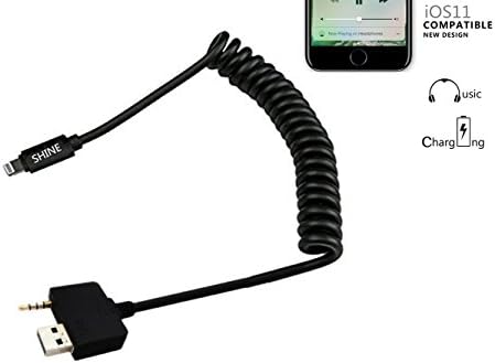 HYUNDAI KIA Aux Cable,SHINE Car iPhone 7 8 Lightning Charging Music Interafce, USB and 3.5 mm Audio Jack in Coiled Cord-6.7 feet (2 Meters) Stretched Length
