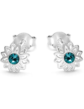 butterfly Mädchen Ohrstecker echt Silber türkis Swarovski Elements original Blume Satin-Beutel, Geschenk Mädchen