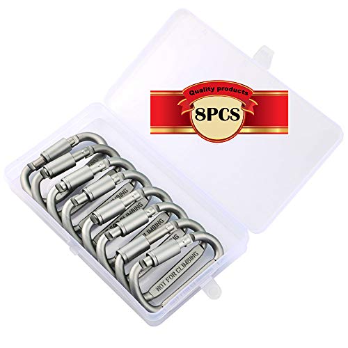 KINYOOO 8 pcs Mousqueton, Plein air Tactique Fournitures Carabiner Aviation Aluminium D-Type accrochant Crochets Verrouillage clé Outil équipement