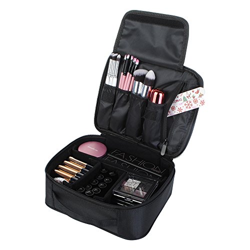 Maletín para Maquillaje, Estuche Organizador de Cosméticos Brochas, Ligero y Pequeño conveniente de llevar, 24x20x9,5cm, Color Negro, Uuhome