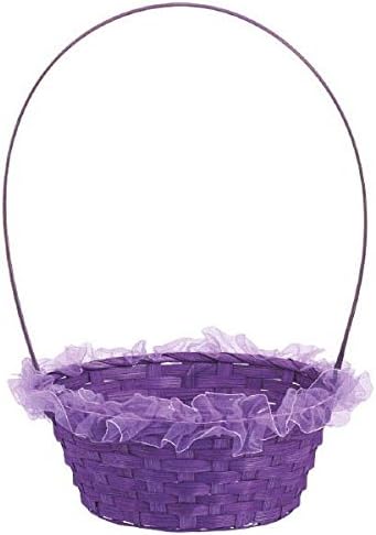 Amscam Ruffled Straw Basket, 16" x 6 1/2", Purple