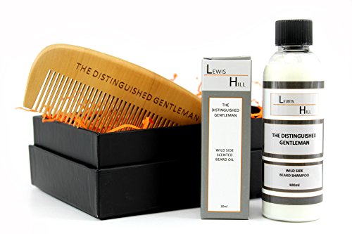 Beard Grooming Kit -Beard Care Gift Set With Beard Oil, Beard Shampoo, Hardwood Beard Comb - Masculine Wild Side Fragrance - Gifts For Men