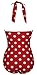 50s Retro Vintage Flora Print White Polka One Piece Swimwear Monokinis Medium Red