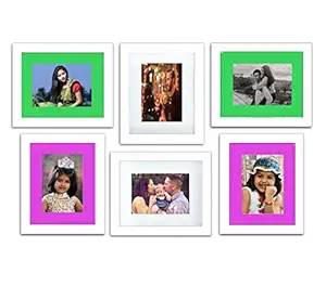 AG Crafts Wall Photo Frame White 6X8 Inch: Set of 6 Pcs with Mount (Mount Green, Pink & White) (White)