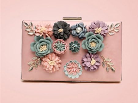 Korean version of the flower bag, dinner bag, hand bag, banquet package, handbags, chain oblique backpack, small square bag, chain hand bag ( Color : Pink )