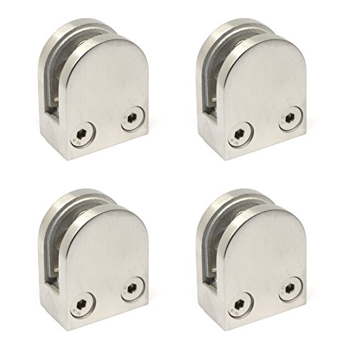 PRIOstahl GLASHALTER | 4 STÜCK | Edelstahl | 50 X 40 x 26 mm | Glasklemme , Anschluss Flach | Glas 6,76 mm Geländer Glasklemmhalter