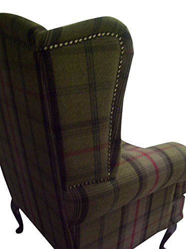 Cottage/Wing Back/ Queen Anne Chair in Balmoral Hunter GreenTartan on QA Legs