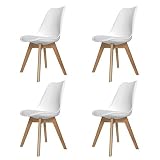 Naturelifestore Pack de 4 sillas de comedor / oficina con madera de haya Piernas Para Comedor / Sala de estar / Café / Restaurante, Blanco