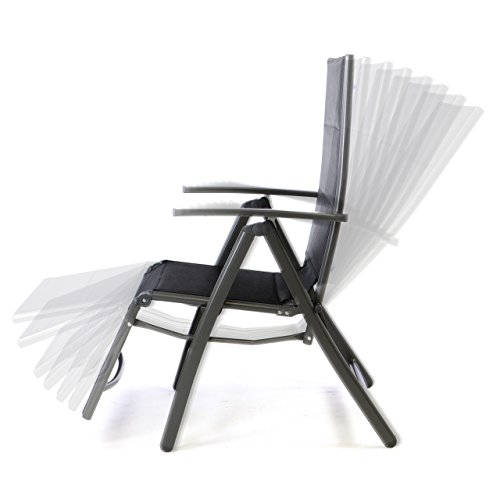 Nexos 2er Set Liegestuhl DELUXE Alu schwarze Textilene Klappstuhl Fußstütze Campingliege Rahmen anthrazit Gartenliege leicht stabil ideal für Terrasse oder Balkon witterungsbeständig 108x67x60 cm mit Armlehne - 7
