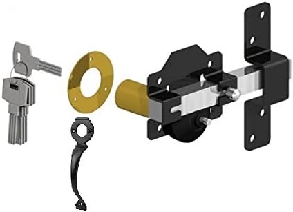 LATCH TO REAR GATE LOCK HANDLE SET 70MM LONG THROW GATE LOCK WITH MATCHING BLACK HANDLE SECURITY GARDEN GATE SHED GARAGE