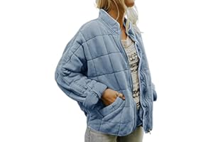 FeMereina Womens Dolman Lightweight Quilted Jackets Zip Up Long Sleeve Stand Neck Pockets Coat Warm Winter Outwears