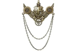 COSDREAMER Donne Uomini Steampunk Ingranaggi Spilla Ali Catena Pentagoni Breastpin