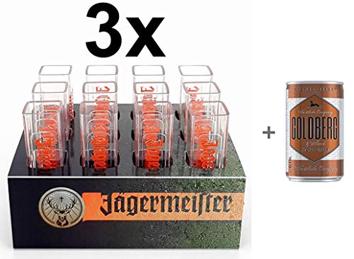 Preisvergleich Produktbild Jägermeister Becher Shotglas Schnapsglas Reagenzgläser aus Kunststoff mit Halter Aktion - 36x Gläser + 3X Papp Halter