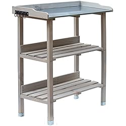 RM Design Table de plantation en bois avec plateau en métal et 2 étagères, résistante, pour jardin, balcon, terrasse, 76 x 38 x 91 cm 76 x 38 x 91 cm gris