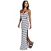 Produktbild Resplend Frau Lässige Sommerkleid Ärmelloses Schwarz-Weiß-Streifen-Loses Langes Strandkleid Hosenträger V-Ausschnitt Maxi Dress Kleid mit Seitenschlitz Unregelmäßiges Kleid Abendkleider (Weiß, S)