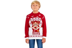 New Camp Ltd Girls Kids Boys Children Unisex Christmas Xmas Knitted Novelty, Retro, Elf, Football Jumper Sweater