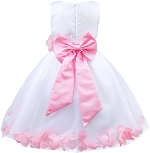 Girls Flower Petals Big Bow Tulle Sleeveless Wedding Bridesmaid Formal Party Dress