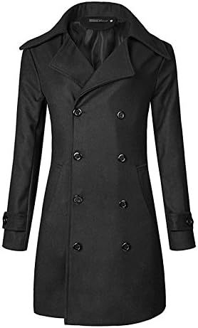 Lemumu Men's Plus Size Casual Daily Vintage Street Chic Autumn And Winter Trench Coat Fixed Notch Lapel Long-Sleeved Regular Polyester, black, XXXL