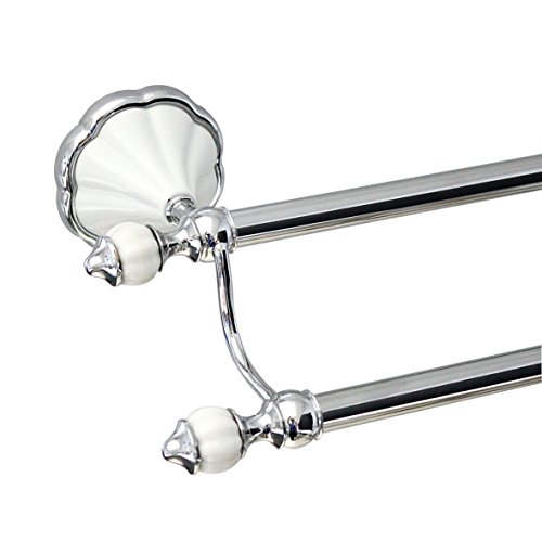 modona 61 cm Doppel-Handtuchstange – weiß Porzellan & Chrom poliert – Flora Serie – 5 Jahr Vorteil