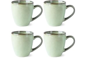 GBHOME Ceramic Coffee Mugs Set of 4, 12oz Stoneware Coffee Mugs Set for Dad Mom Women Men, Light Weight Ceramic Coffee Cups for Latte/Tea/Beer/Hot Cocoa, Dishwasher & Microwave Safe, Pastel Green