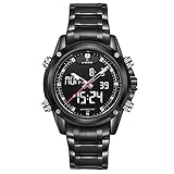 YSCYLY Herren Sportuhr Männer 30M Wasserdicht Quarz Uhren Edelstahl Band Analog LED Digitalanzeige Armbanduhren,White